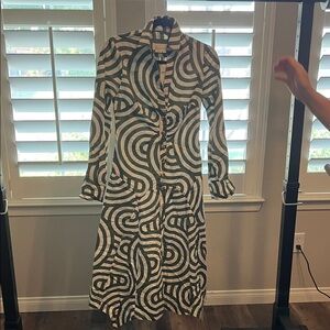 Anthropologie Black and White Geometric Long Sleeve Dress